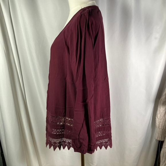 ARIAT Burgundy Long Sleeve Top with Lace Trim Womens Size‎ M - Picture 7 of 13